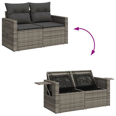 vidaXL 11-tlg. Garten-Sofagarnitur mit Kissen Grau Poly Rattan