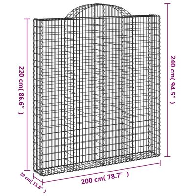 vidaXL Gabionen mit Hochbogen 7 Stk. 200x30x220/240cm Verzinktes Eisen