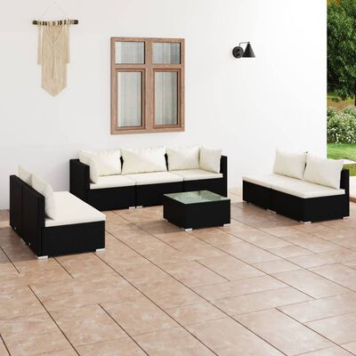 vidaXL 8-tlg. Garten-Lounge-Set mit Kissen Poly Rattan Schwarz