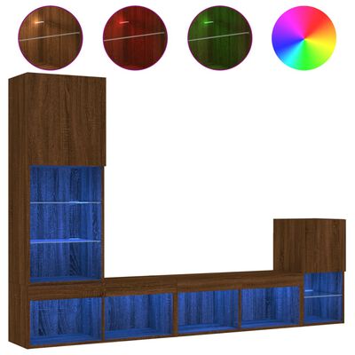 vidaXL 4-tlg. Wohnwand mit LED-Beleuchtung Braun Eiche Holzwerkstoff