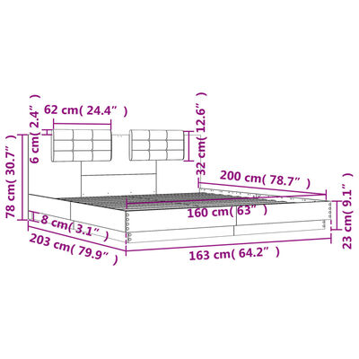 vidaXL Bettgestell mit Kopfteil & LED-Leuchten Sonoma-Eiche 160x200 cm