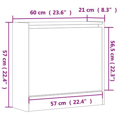 vidaXL Schuhschrank Räuchereiche 60x21x57 cm Holzwerkstoff