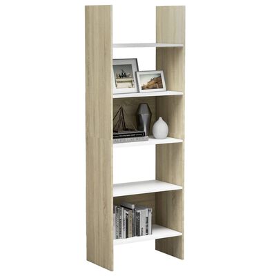 vidaXL Bücherregal Weiß und Sonoma-Eiche 60x35x180 cm Holzwerkstoff