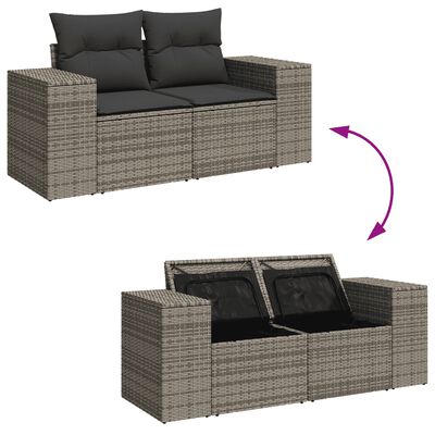 vidaXL 7-tlg. Garten-Sofagarnitur mit Kissen Grau Poly Rattan