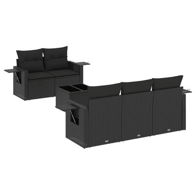 vidaXL 6-tlg. Garten-Sofagarnitur mit Kissen Schwarz Poly Rattan