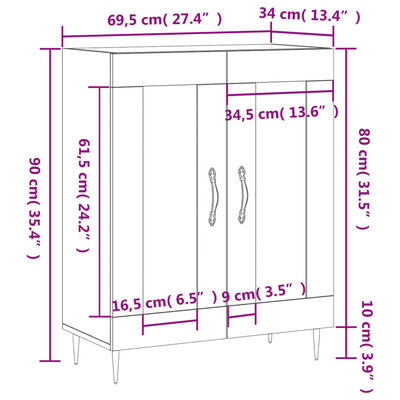 vidaXL Sideboard Braun Eichen-Optik 69,5x34x90 cm Holzwerkstoff