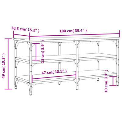 vidaXL Schuhbank Grau Sonoma 100x38,5x49 cm Holzwerkstoff