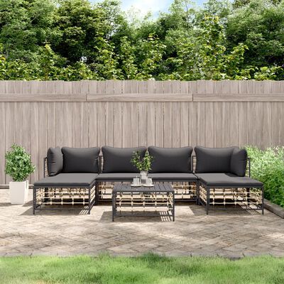 vidaXL 7-tlg. Garten-Lounge-Set mit Kissen Anthrazit Poly Rattan