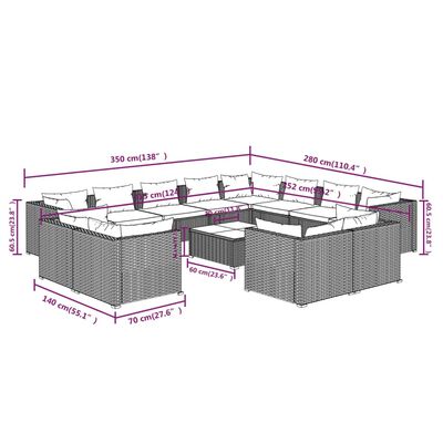 vidaXL 13-tlg. Garten-Lounge-Set mit Kissen Grau Poly Rattan