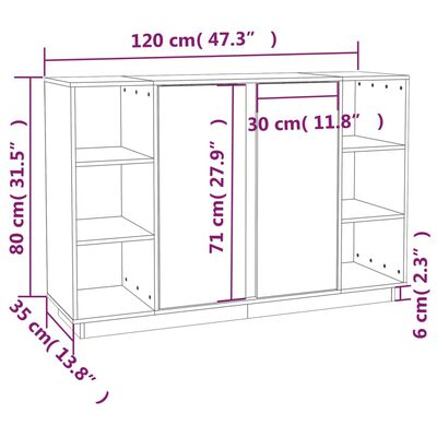 vidaXL Sideboard Weiß 120x35x80 cm Massivholz Kiefer