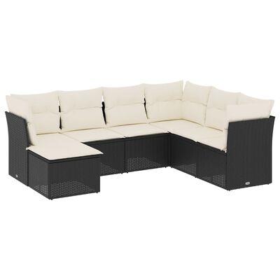 vidaXL 7-tlg. Garten-Sofagarnitur mit Kissen Schwarz Poly Rattan