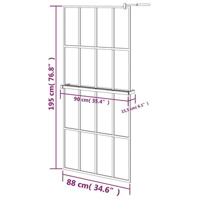 vidaXL Duschwand mit Ablage für Walk-In-Dusche Schwarz 90x195 cm ESG