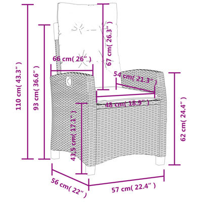 vidaXL Gartensessel mit Kissen 2 Stk. Verstellbar Schwarz Poly Rattan