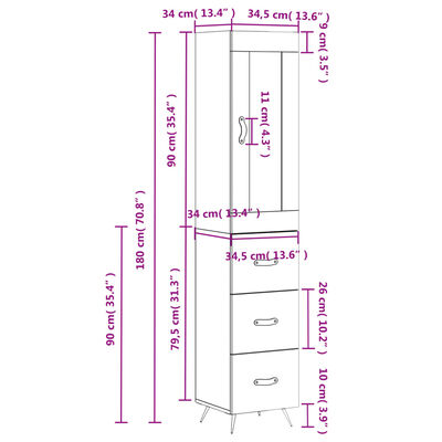 vidaXL Highboard Grau Sonoma 34,5x34x180 cm Holzwerkstoff