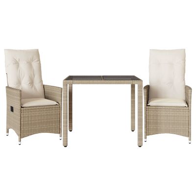 vidaXL 3-tlg. Bistro-Set mit Kissen Beige Poly Rattan