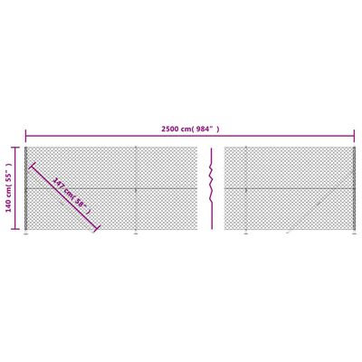 vidaXL Maschendrahtzaun mit Bodenflansch Silbern 1,4x25 m