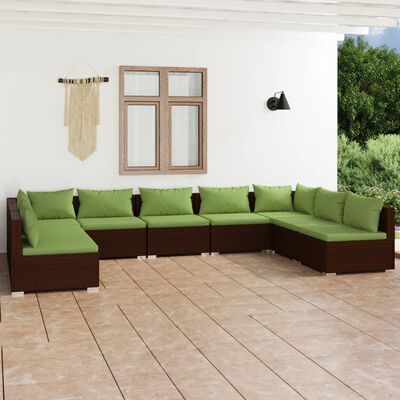 vidaXL 9-tlg. Garten-Lounge-Set mit Kissen Poly Rattan Braun