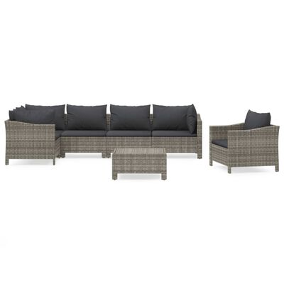 vidaXL 7-tlg. Garten-Lounge-Set mit Kissen Grau Poly Rattan