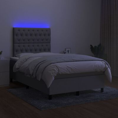 vidaXL Boxspringbett mit Matratze & LED Hellgrau 120x200 cm Stoff