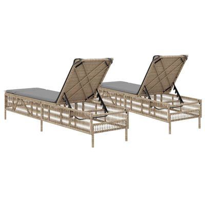 vidaXL Sonnenliegen mit Auflagen 2 Stk. Beige Poly Rattan