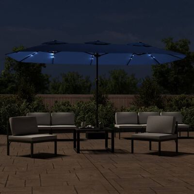 vidaXL Doppel-Sonnenschirm mit LED-Leuchten Azurblau 449x245 cm