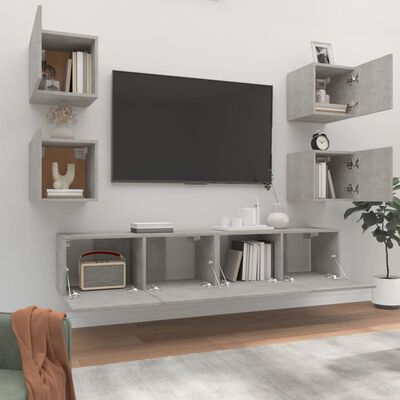 vidaXL 6-tlg. TV-Schrank-Set Betongrau Holzwerkstoff