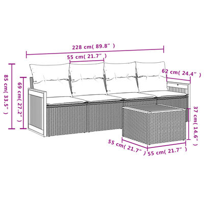 vidaXL 5-tlg. Garten-Sofagarnitur mit Kissen Schwarz Poly Rattan