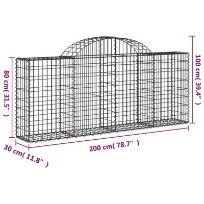 vidaXL Gabionen mit Hochbogen 7 Stk. 200x30x80/100 cm Verzinktes Eisen