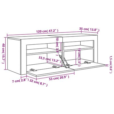 vidaXL TV-Schrank mit LED-Leuchten Grau Sonoma 120x35x40 cm