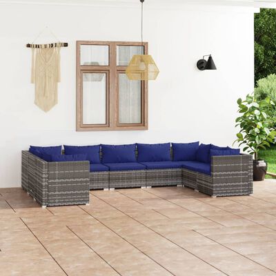 vidaXL 9-tlg. Garten-Lounge-Set mit Kissen Poly Rattan Grau