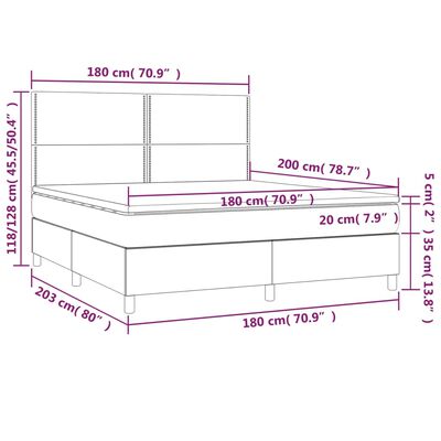 vidaXL Boxspringbett mit Matratze & LED Taupe 180x200 cm Stoff