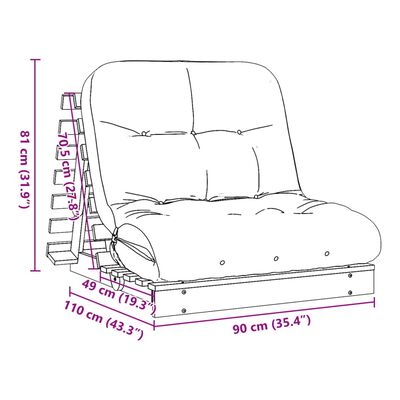 vidaXL Futon Schlafsofa mit Matratze Weiß 90x206x11 Massivholz Kiefer