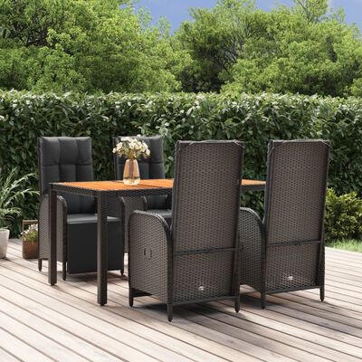 vidaXL 5-tlg. Garten-Essgruppe mit Kissen Schwarz Poly Rattan