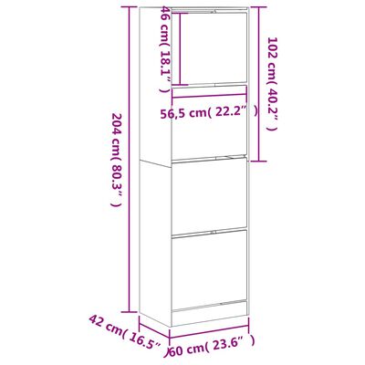 vidaXL Schuhschrank mit 4 Klappen Räuchereiche 60x42x204 cm