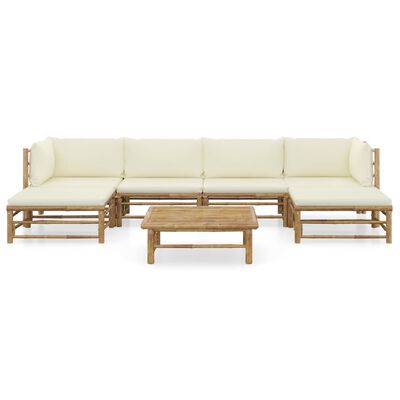 vidaXL 7-tlg. Garten-Lounge-Set mit Cremeweißen Kissen Bambus