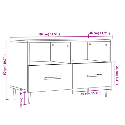 vidaXL TV-Schrank Hochglanz-Weiß 80x36x50 cm Holzwerkstoff