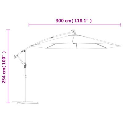 vidaXL Ampelschirm mit LED-Beleuchtung und Stahl-Mast 300 cm Schwarz