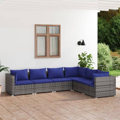 vidaXL 6-tlg. Garten-Lounge-Set mit Kissen Poly Rattan Grau