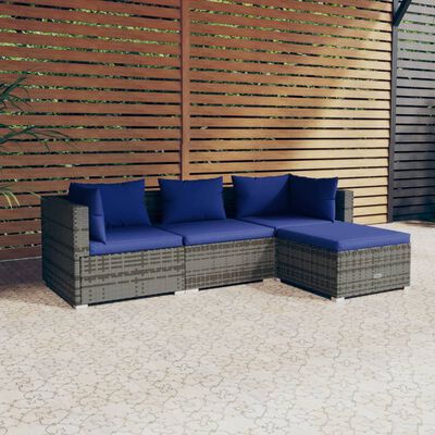 vidaXL 4-tlg. Garten-Lounge-Set mit Kissen Poly Rattan Grau