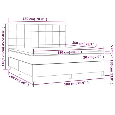 vidaXL Boxspringbett mit Matratze Hellgrau 180x200 cm Samt