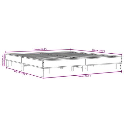 vidaXL Bettgestell Räuchereiche 180x200 cm Holzwerkstoff und Metall