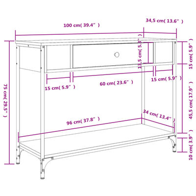 vidaXL Konsolentisch Braun Eichen-Optik 100x34,5x75 cm Holzwerkstoff