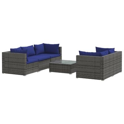 vidaXL 6-tlg. Garten-Lounge-Set mit Kissen Poly Rattan Grau