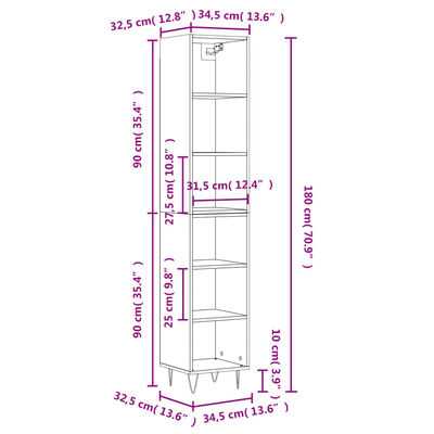 vidaXL Highboard Grau Sonoma 34,5x32,5x180 cm Holzwerkstoff