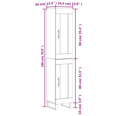 vidaXL Highboard Grau Sonoma 34,5x34x180 cm Holzwerkstoff