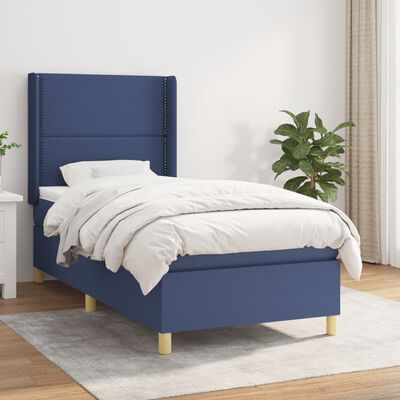 vidaXL Boxspringbett mit Matratze Blau 90x200 cm Stoff