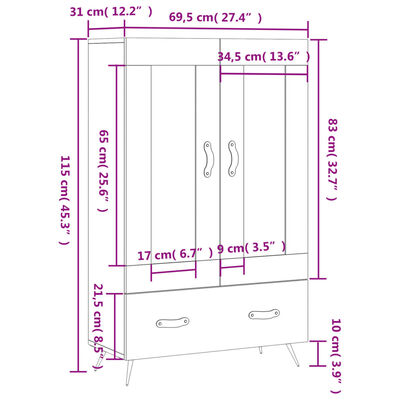 vidaXL Highboard Sonoma-Eiche 69,5x31x115 cm Holzwerkstoff