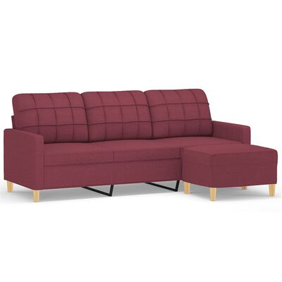 vidaXL 3-Sitzer-Sofa mit Hocker Weinrot 180 cm Stoff