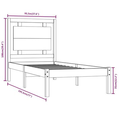 vidaXL Massivholzbett Schwarz 90x190 cm