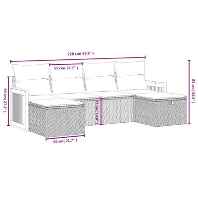 vidaXL 6-tlg. Garten-Sofagarnitur mit Kissen Schwarz Poly Rattan